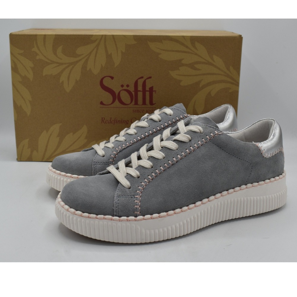 Sofft Frazier Sneakers Womens 7.5 Chambray Grey Silver Whipstitch NWB